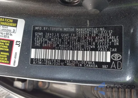 2012 Toyota Corolla Le from USA, damaged, VIN 2T1BU4EE1CC784112